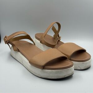 Franco Sarto Tan and White Platform Sandals Size 7.5/8